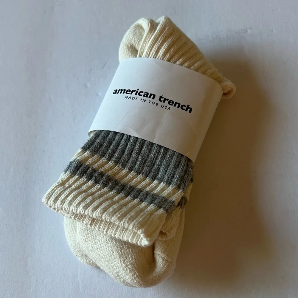 AMERICAN TRENCH WOMENS RETRO STRIPE CREW SOCKS GREY/WHITE OS NWT